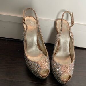 Giuseppe Zanotti Silver and Gold High Heel Slingback Sandals